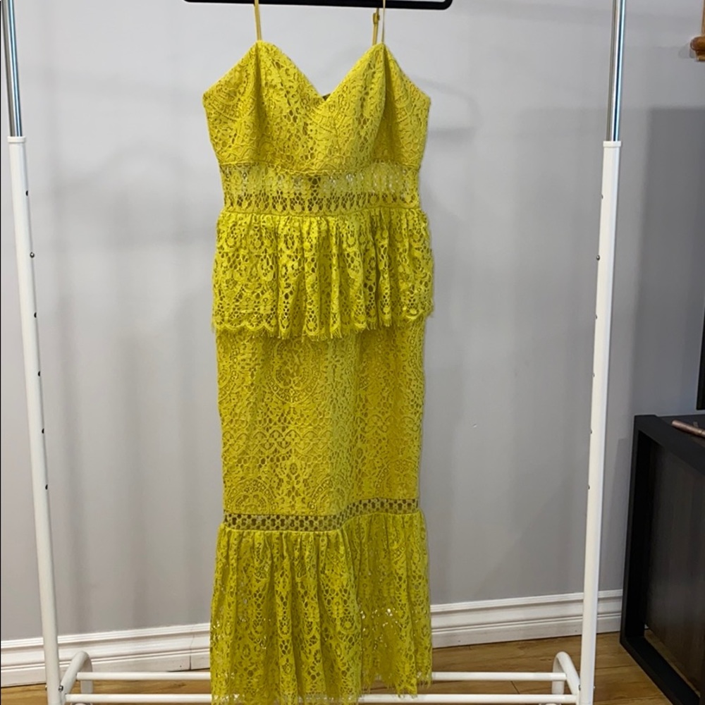 ASOS Lime Yellow Tiered Lace Midi Dress